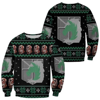 attack on titan ugly christmas sweater military badged police xmas gift custom clothes gearanime - AOT Merch