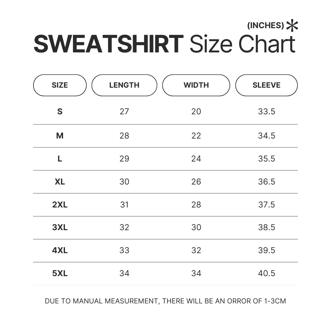 Sweatshirt Size Chart - AOT Merch